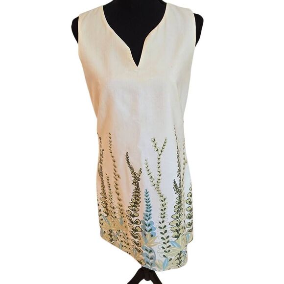 Ann Taylor LOFT Womens Sleeveless Vine Leaf Print Sheath Dress Cream Size 4 - Picture 1 of 11